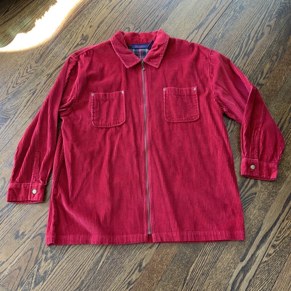 Denim & Co Corduroy Shirt Jacket Chore Shacket Women Plus 1X Red Full Zip